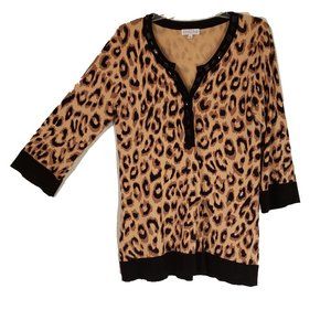 Jos A. Silk Leopard Print Cardigan - Large